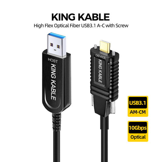 KING KABLE High Flex Optical Fiber USB3.1 Gen2 A to C Towline Cable with Screw 10Gbps USB3.0 Backward Comaptible with USB2.0 USB1.1 Version For Depth Camera Microsoft Azure Kinect Intel Realsense ZED Machine Vision Link Cable USB050