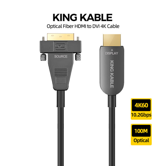 KING KABLE Active Optical Fiber DVI to HDMI Cable HDMI2.0 Cord 10.2Gbps 4K60 2K144 For PC Host Matrix Monitor LED Splicing Screen 10M 30M 50M TS002