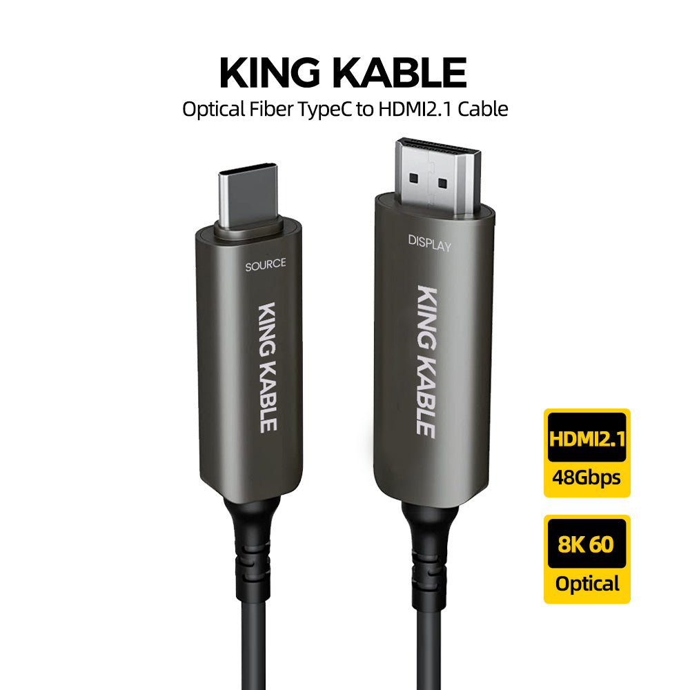 KING KABLE Active Optical Fiber TypeC to HDMI2.1 Cable 48Gbps 8K60 4K1