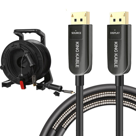 KING KABLE Waterproof Optical Fiber DisplayPort1.4 Cable 40Gbps DP1.4 Cord 8K60 4K144 G-SYNC 50M 100M For Samsung LG Asus MSI Acer PC Host Monitor Graphic Card Nvidia RTX4090 AMD RX6900 DP005