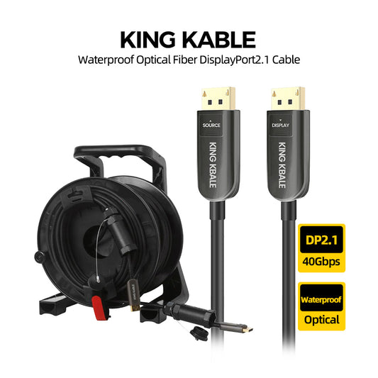 KING KABLE Waterproof Optical Fiber DisplayPort2.1 Cable 40Gbps DP2.1 DP2.0 Cord 16K 10K 8K60 4K144 G-SYNC 50M 100M For Samsung LG Asus MSI Acer PC Host Monitor Graphic Card Nvidia AMD DP011